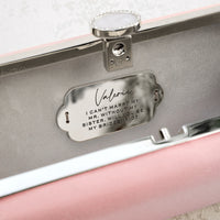 A customized Bridesmaid Proposal Box with Engraved Bella 'Be My Bridesmaid' Clutch Bag Gift from The Bella Rosa Collection for bridesmaids.