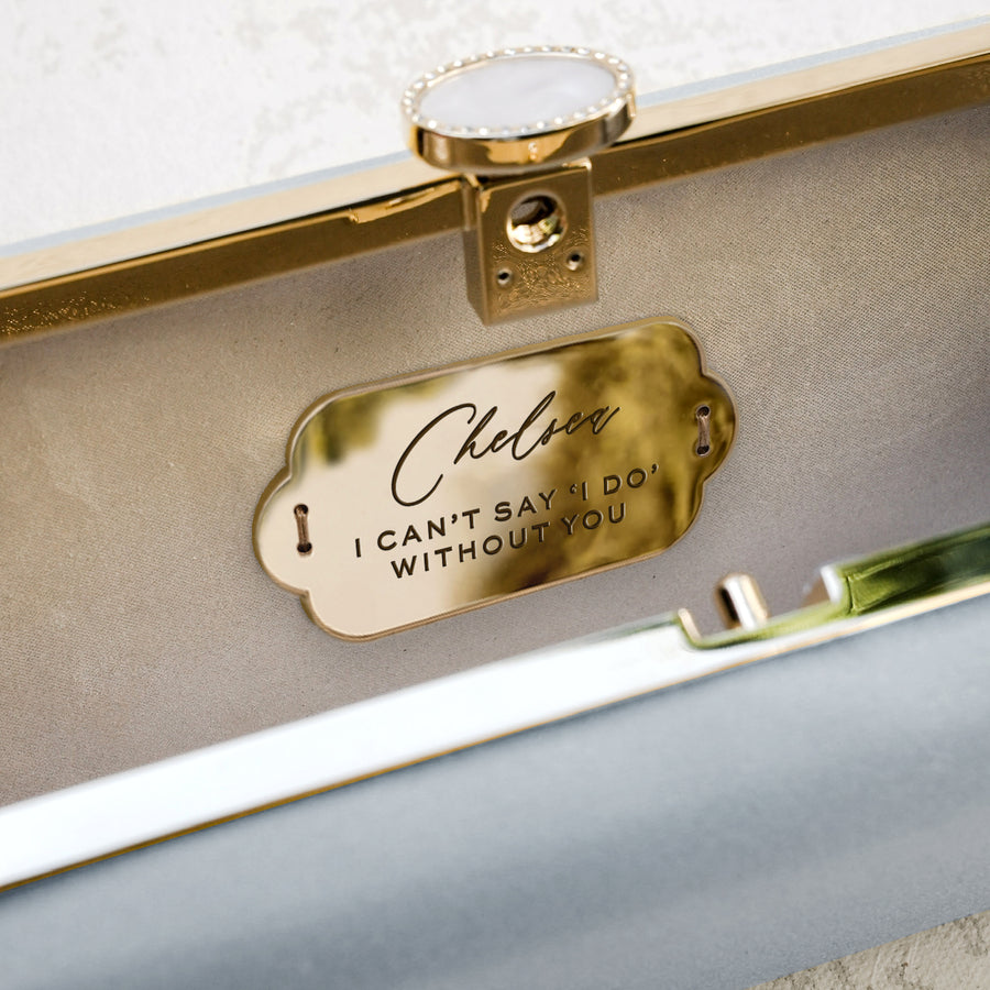 I can't do this bridesmaid proposal without your help, The Bella Rosa Collection Bridesmaid Proposal Box with Engraved Bella 'Be My Bridesmaid' Clutch Bag Gift.