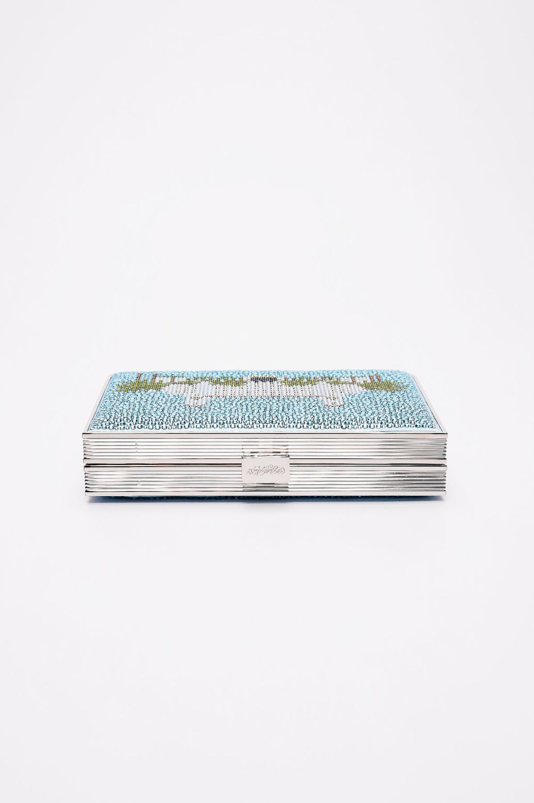A Breakers Crystal Rhinestone Clutch from The Bella Rosa Collection on a white surface in Palm Beach.
