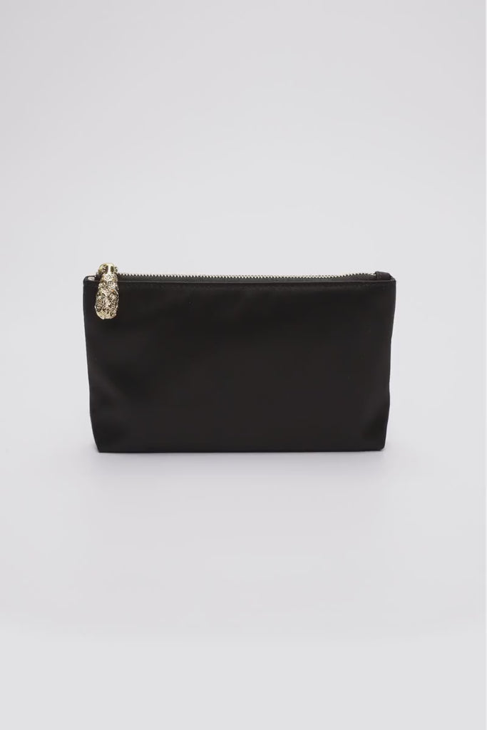 360 view of black satin pouch.