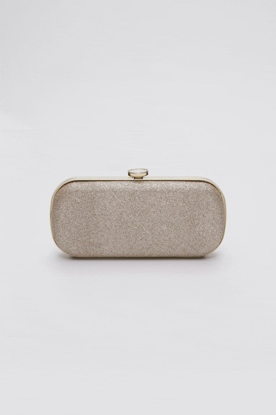 360 view of Bella clutch with gold hardware in Champagne Shimmer.
